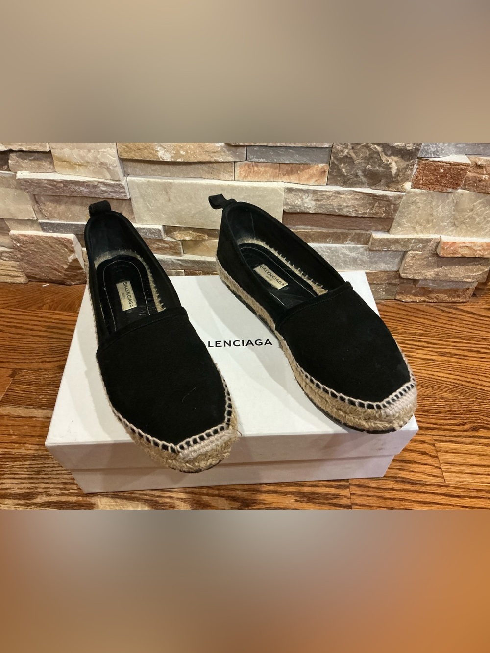 Balenciaga Shoes Women Size 38 EU 8 US Black Suede Espadrille Flats